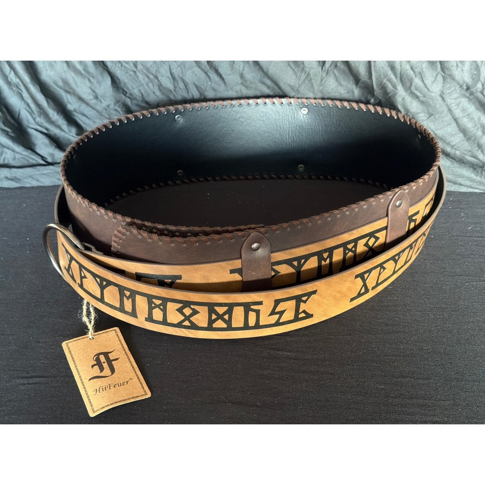 HiiFeuer Viking Nordic Rune Embossed Faux Leather Belt Medieval Renaissance Larp